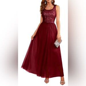 BeryLove Sequin Vintage A Line Wedding Formal Swing Mesh Cocktail Gown Dress